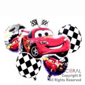 SET DE GLOBOS METALIZADO CARS RAYO MCQUEEN 5 UNIDADES X 1